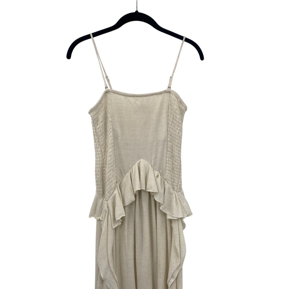 Free People Myra Maxi Dress Ruffled Convertible Straps Side Slits Linen Blend M - Picture 3 of 8